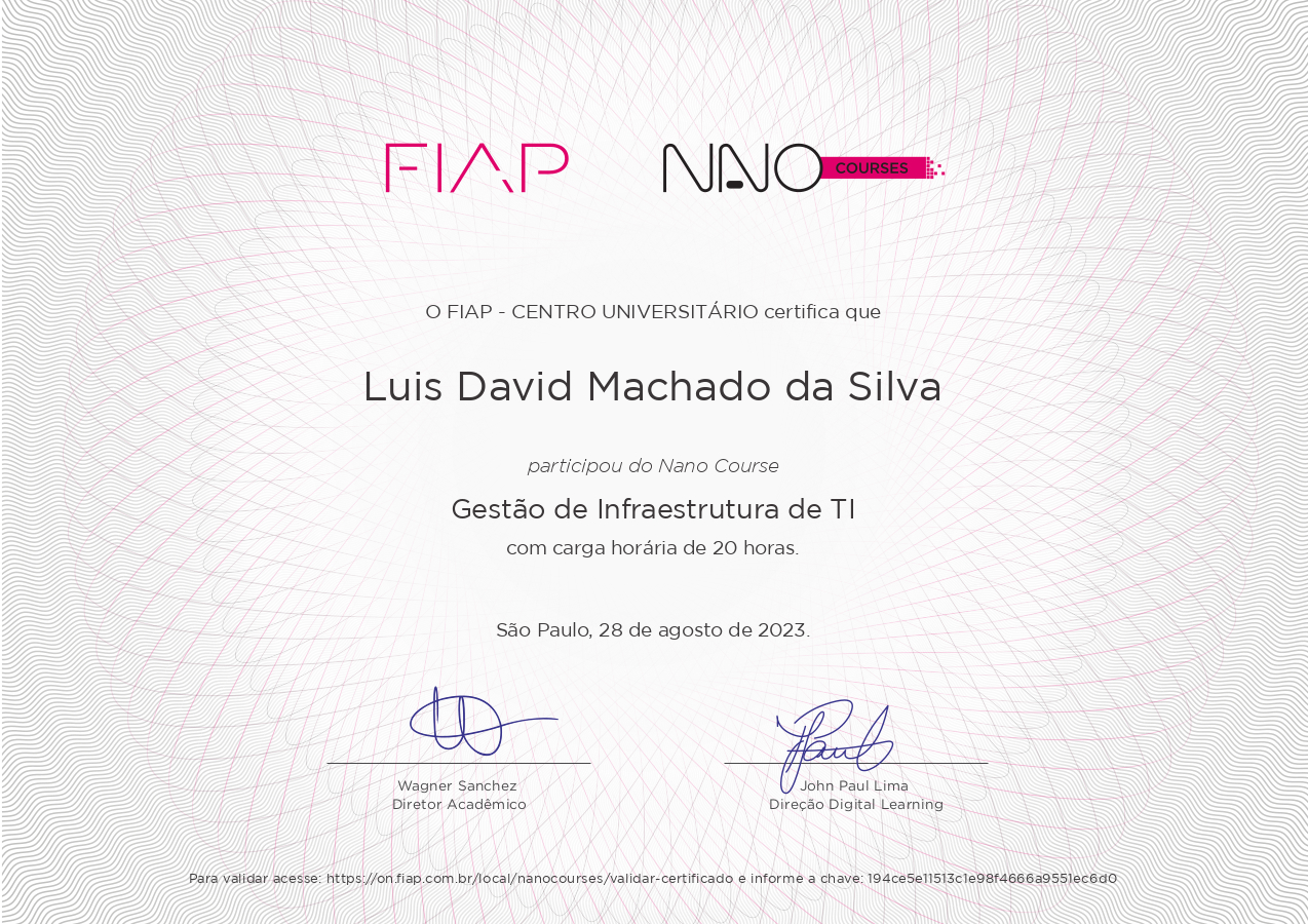 Certificado Gestão de Infraestrutura de TI